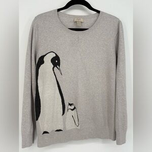 LOFT Sweater Gray Penguin Print Crewneck Women’s Large